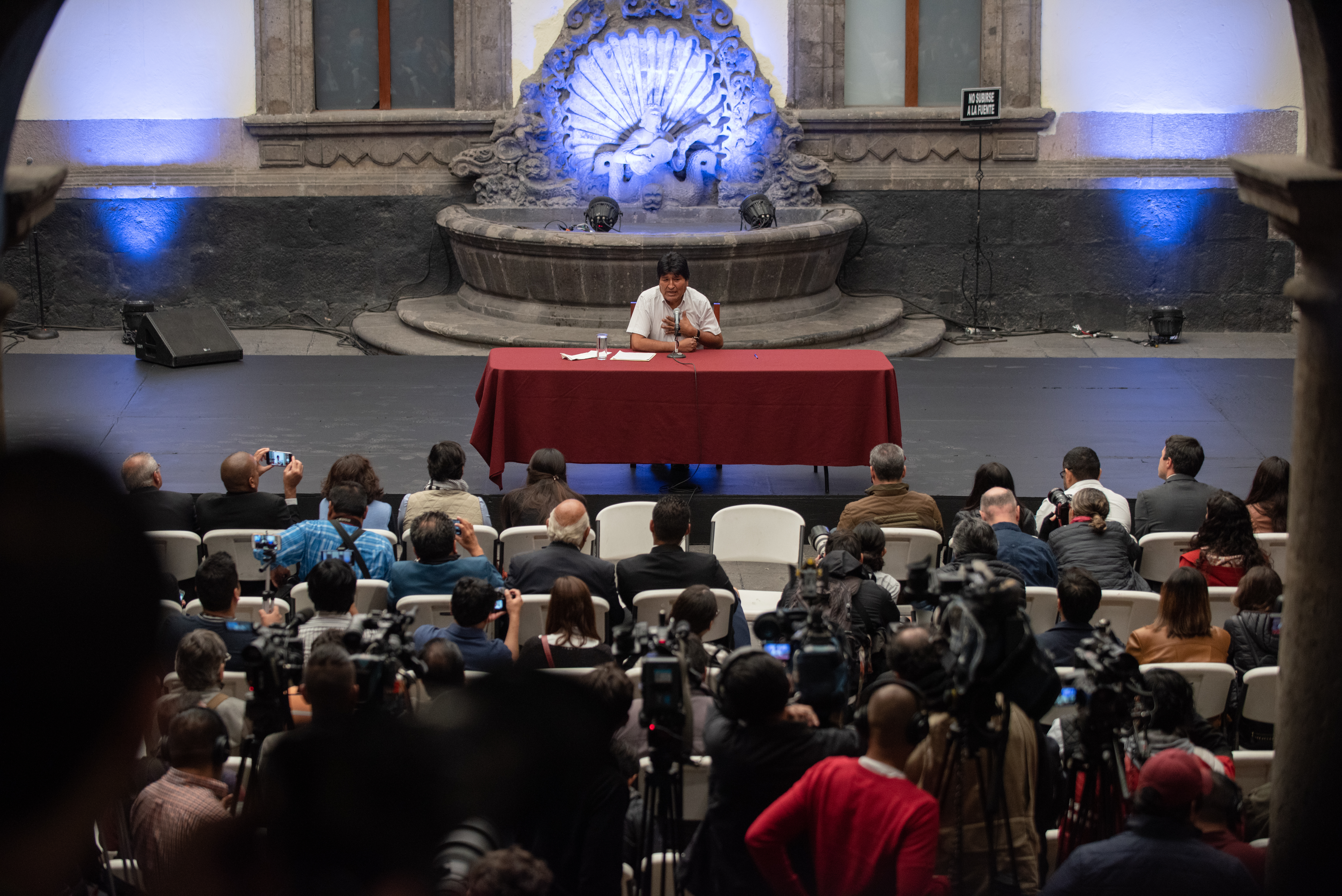 Evo Morales at a press conference in Mexico City. Photo courtesy of